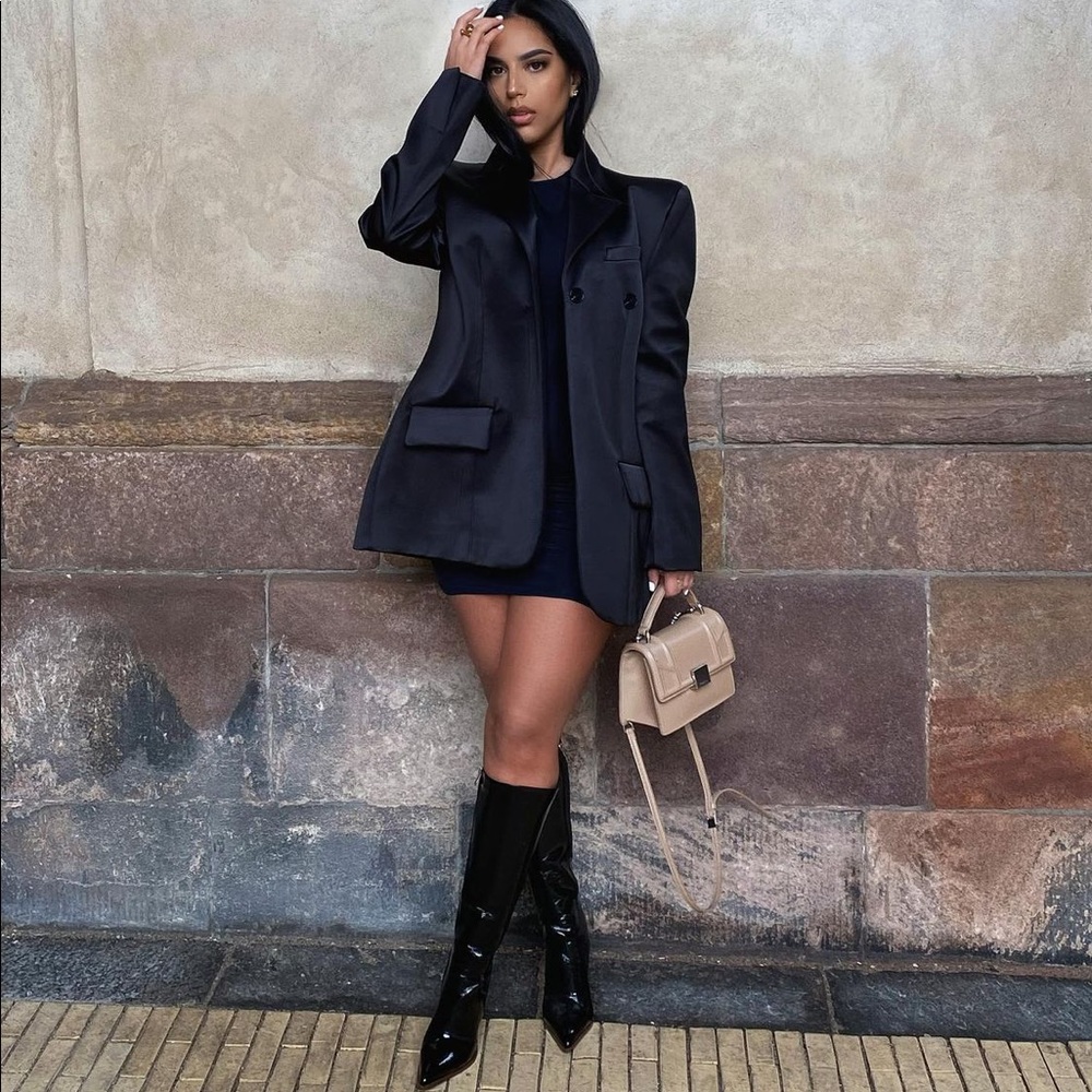 Zara Limited Edition Satin Blazer - Black - Picture 2 of 12
